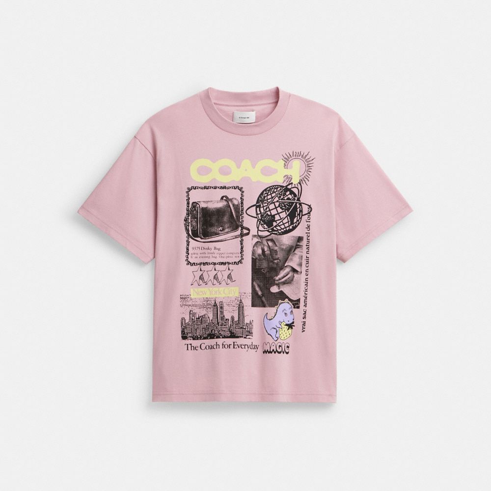 COACH®,Relaxed Graphic T Shirt In Organic Cotton,Cotton,T Shirt,Casual,Pink