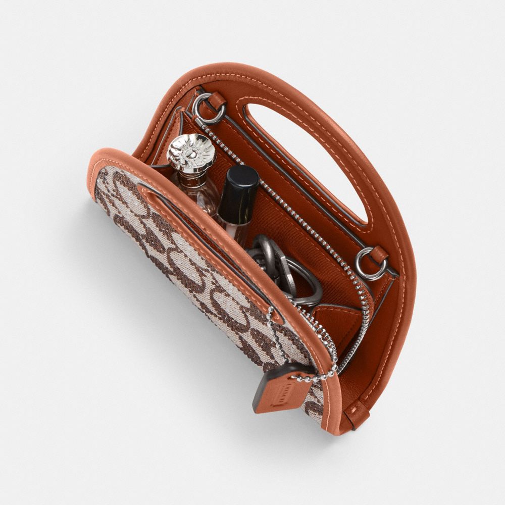 COACH®,Top Handle Card Case In Crystal Signature Jacquard,Cotton,Card Case,Chain Detail,Piping,Rhinestones,Sustainable,Day...,Multi Color,Inside View, Top View