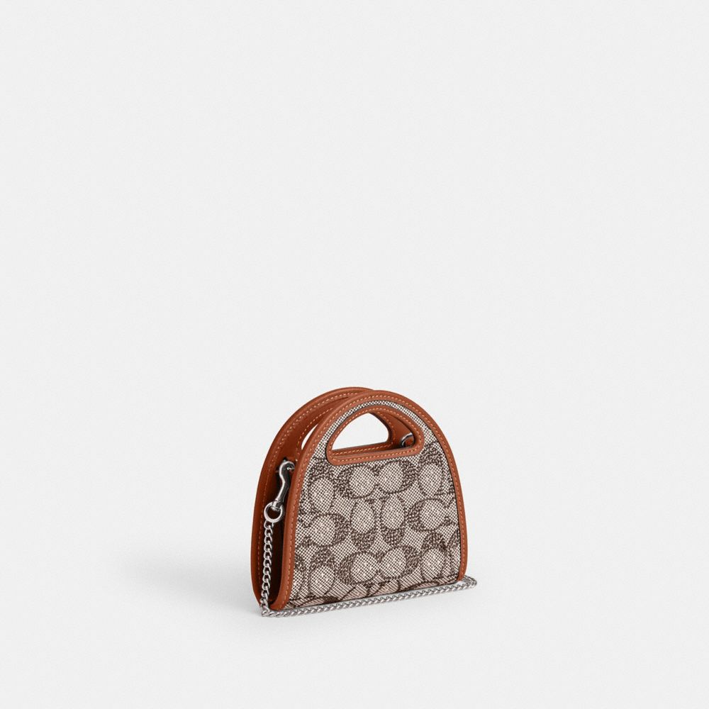 COACH®,Top Handle Card Case In Crystal Signature Jacquard,Cotton,Card Case,Chain Detail,Piping,Rhinestones,Sustainable,Day...,Multi Color,Angle View