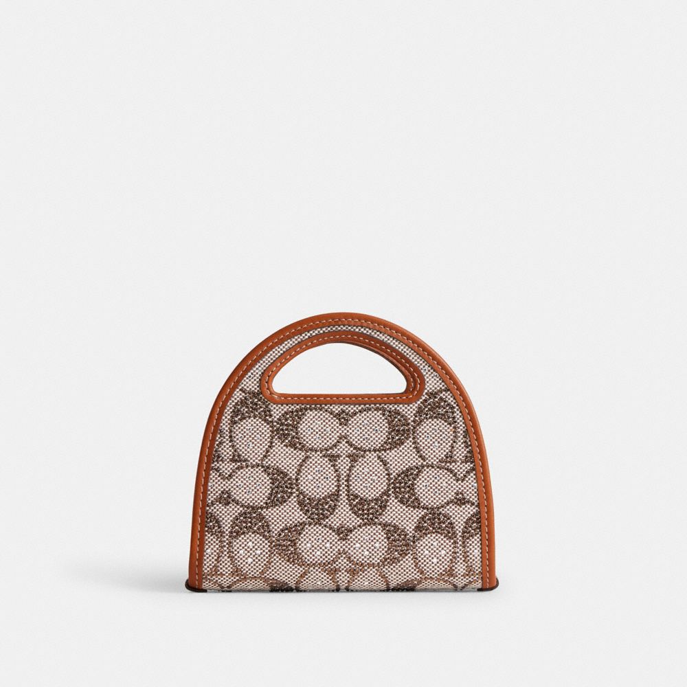 COACH®,Top Handle Card Case In Crystal Signature Jacquard,Cotton,Card Case,Chain Detail,Piping,Rhinestones,Sustainable,Day...,Multi Color,Back View