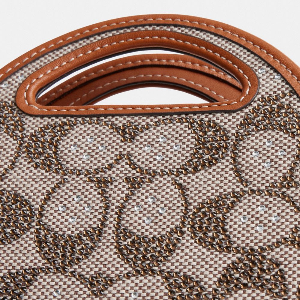 COACH®,Top Handle Card Case In Crystal Signature Jacquard,Cotton,Card Case,Chain Detail,Piping,Rhinestones,Sustainable,Day...,Multi Color,Closer View