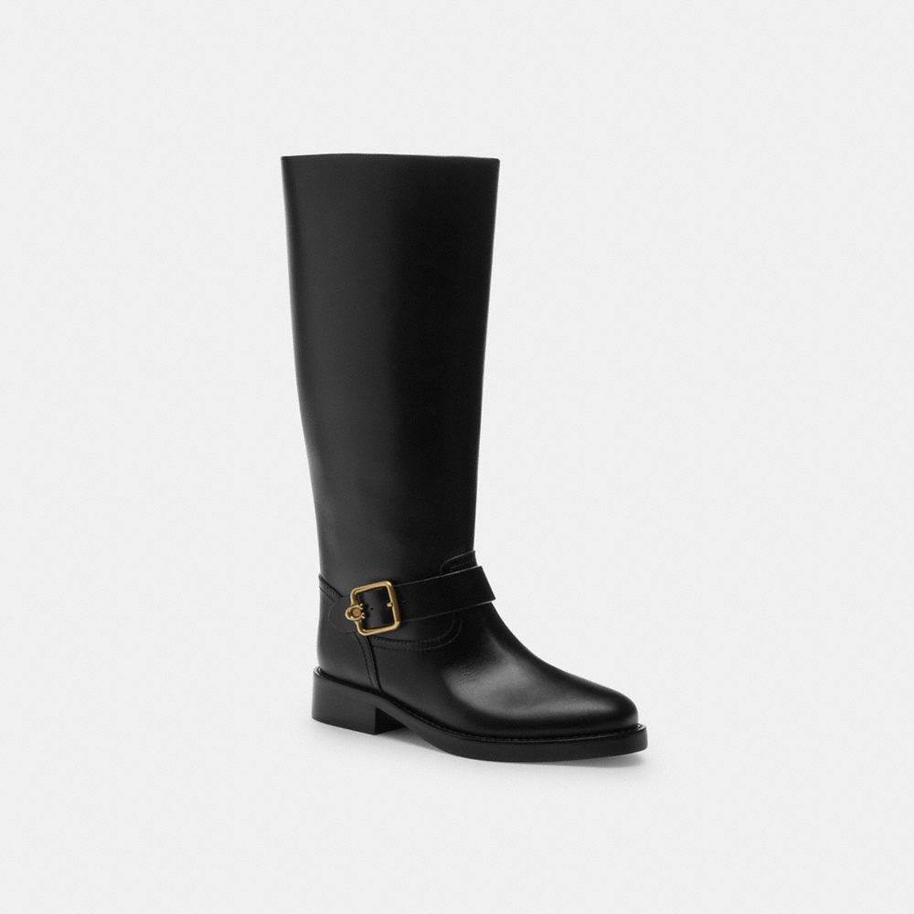 COACH®,Madeline Extended Calf Boot,Leather,Rubber,Riding,Pull Tab,Traction,Casual,Black,Front View