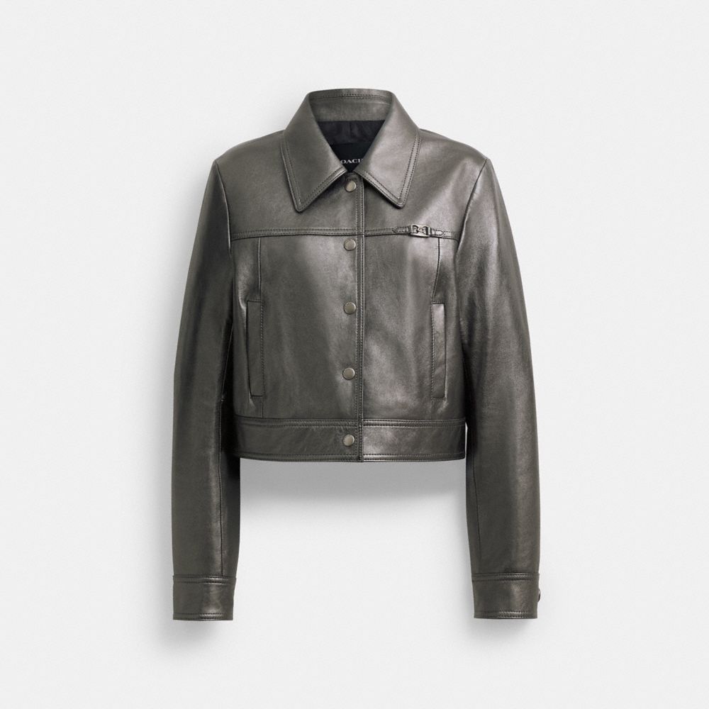 COACH®,Metallic Heritage Signature Shrunken Jacket,,Front View