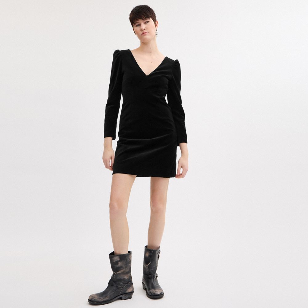COACH®,Velvet Dress,Polyester,Silk,Cotton,Sheath,Bow,Cocktail,Black,Scale View