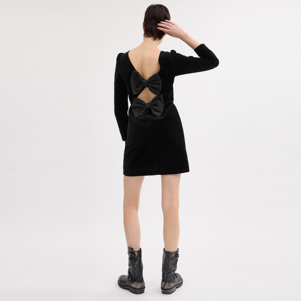 COACH®,Velvet Dress,Polyester,Silk,Cotton,Sheath,Bow,Cocktail,Black,Scale View