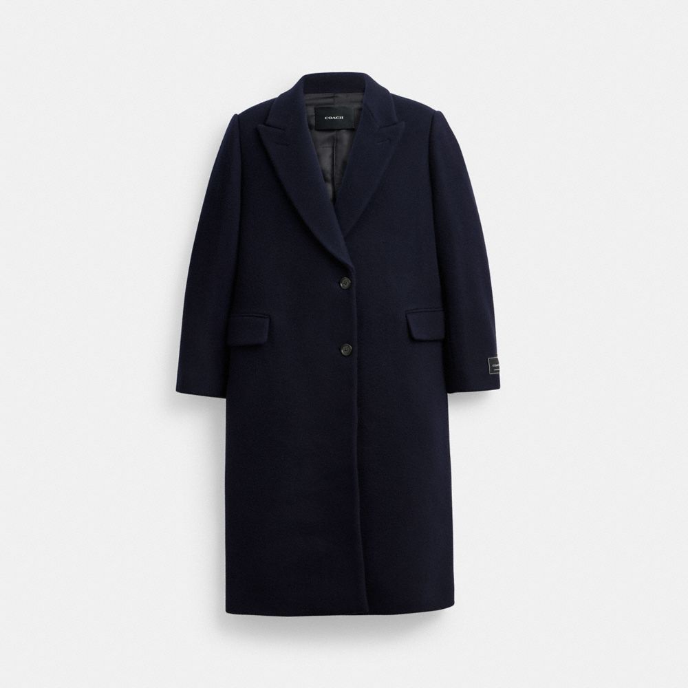 COACH®,Oversized Wool Coat,Top Coat,Applique,Logo,Sustainable,Work,Navy,Front View