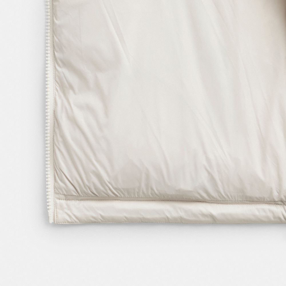 COACH®,Mid Length Belted Down Jacket In Recycled Polyamide,Polyamide,Puffer,Down,Quilted,Tie Belt,Eco-Friendly,Sustainable...,Cream,Inside View,Top View