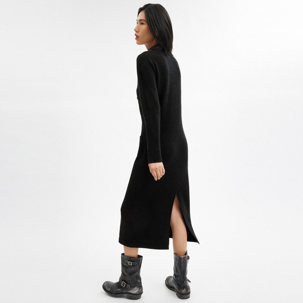 COACH®,Knit Cardigan Dress,Sweater Dress,Metal,Logo,Black,Scale View
