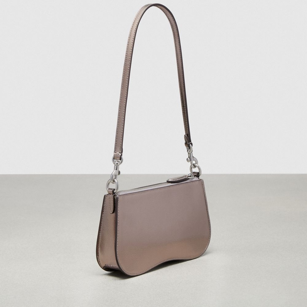 COACH®,Wavy Baguette Bag In Metallic Coachtopia Leather,,Angle View