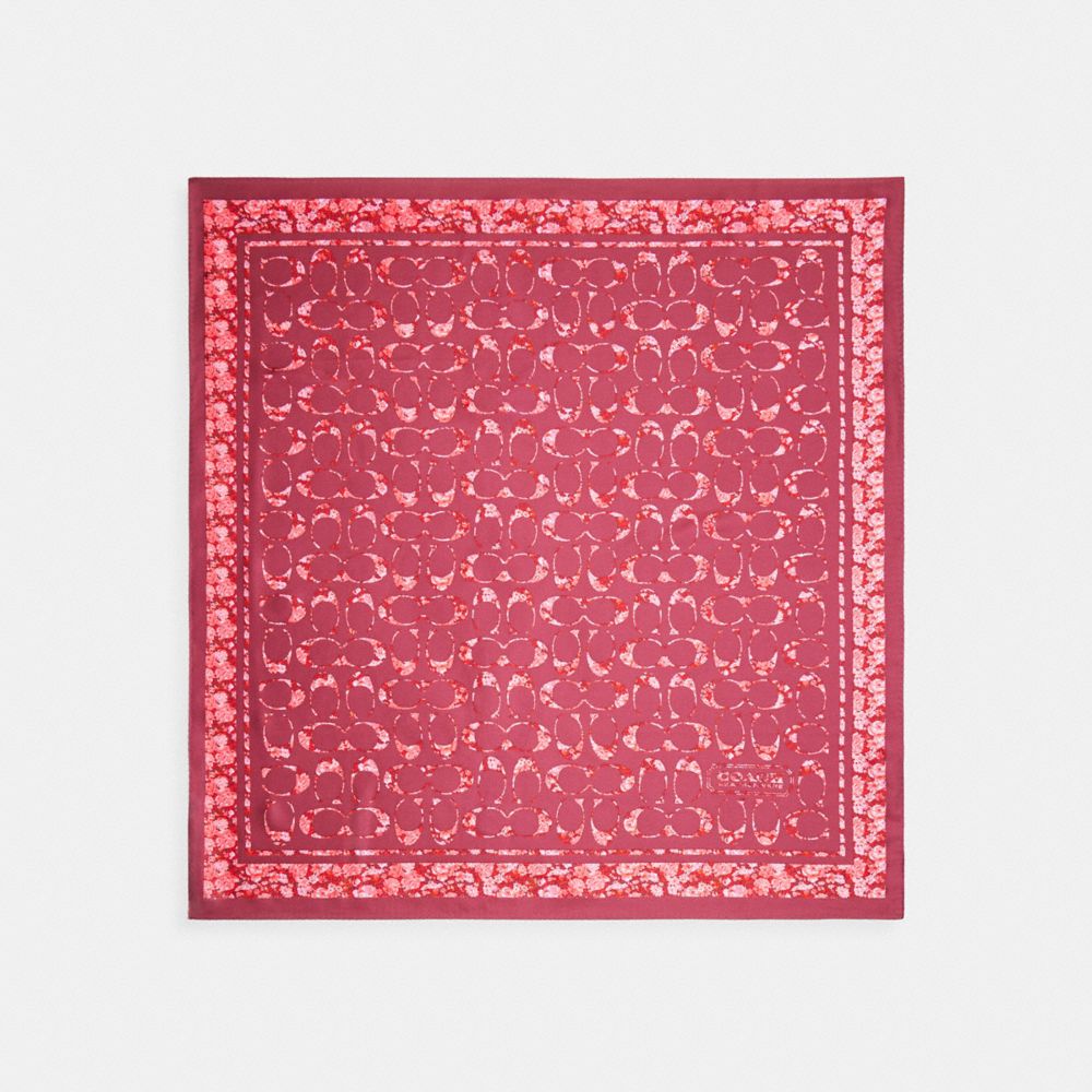 COACH®,Signature Rose Meadow Print Silk Square Scarf,Silk,Square,Pattern,Casual,Red,Front View