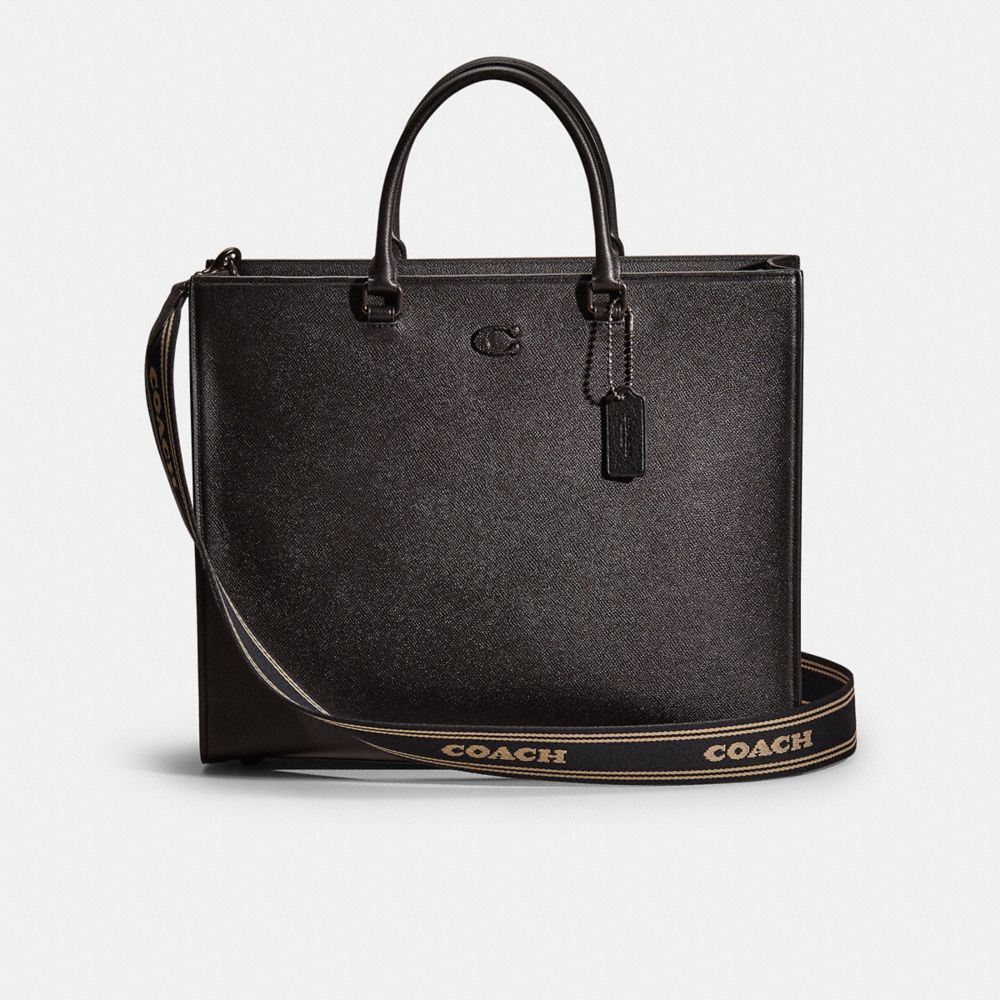 COACH®,Restored Tote 40 With Signature Canvas,Leather,Tote,Logo,Scratch Resistant,Casual,Black,Front View