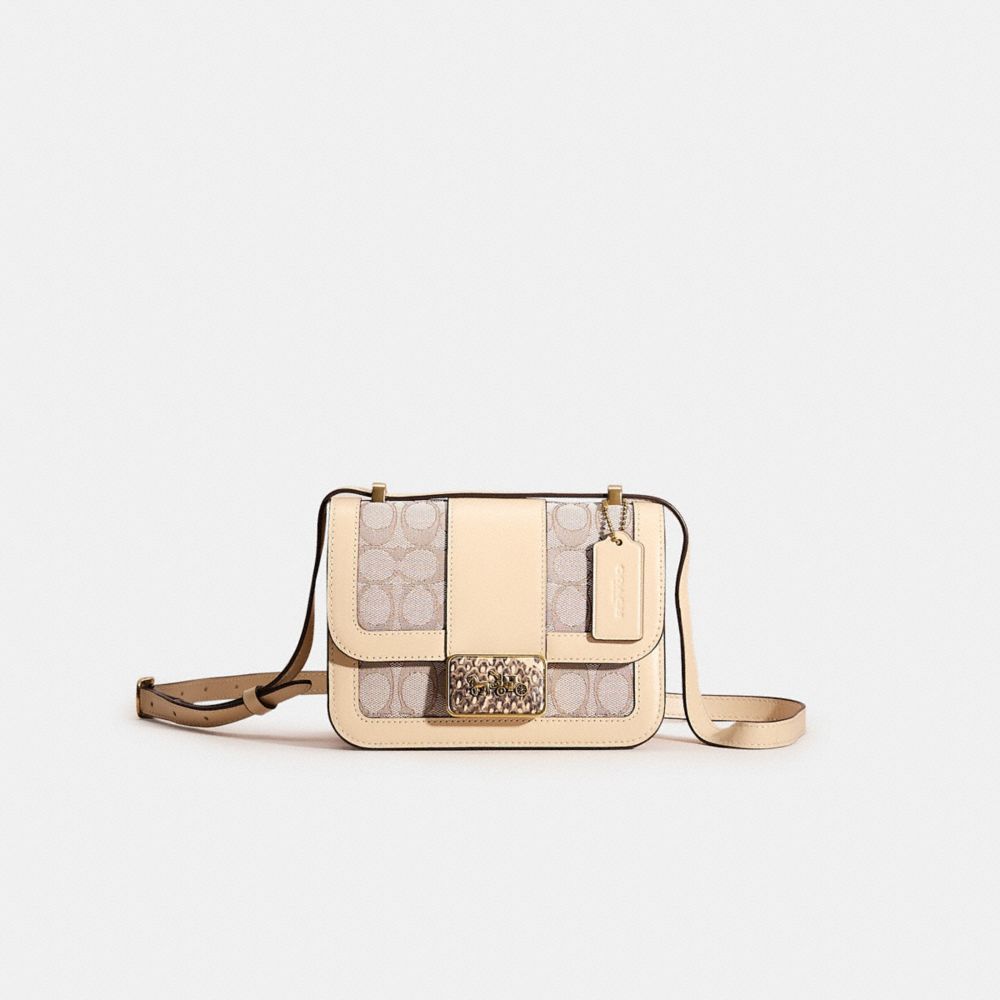COACH®,Restored Alie Shoulder Bag 18 In Signature Jacquard With Snakeskin Detail,Calfskin Leather,Leather,Snakeskin,Should...,Beige,Front View