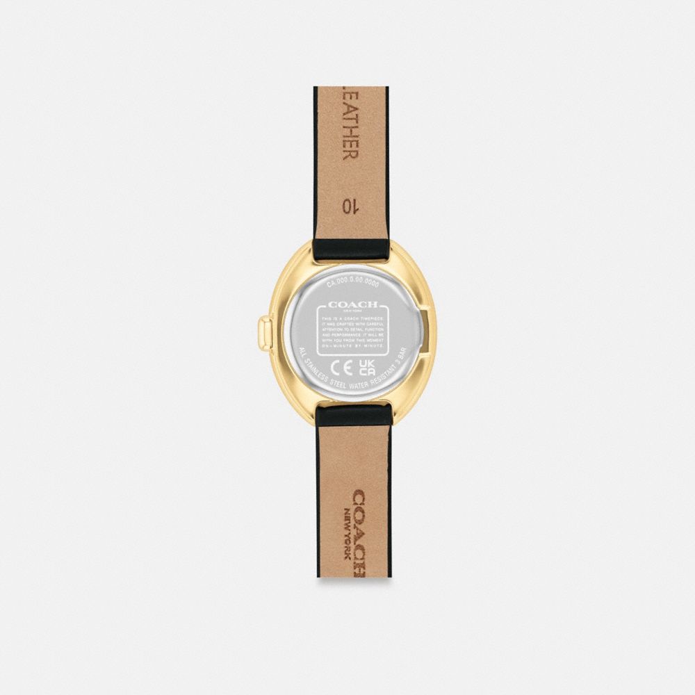 COACH®,Sammy Watch, 22 Mm,Analog,Leather,Lacquer,Quartz,Crystal,Word Embellishment,Logo,Water Resistant,Casual,Black,Back View