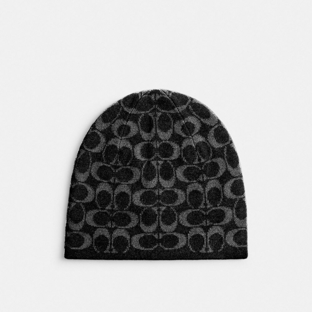 COACH®,Reversible Signature Beanie,Wool,Beanie,Reversible,Casual,Black,Front View
