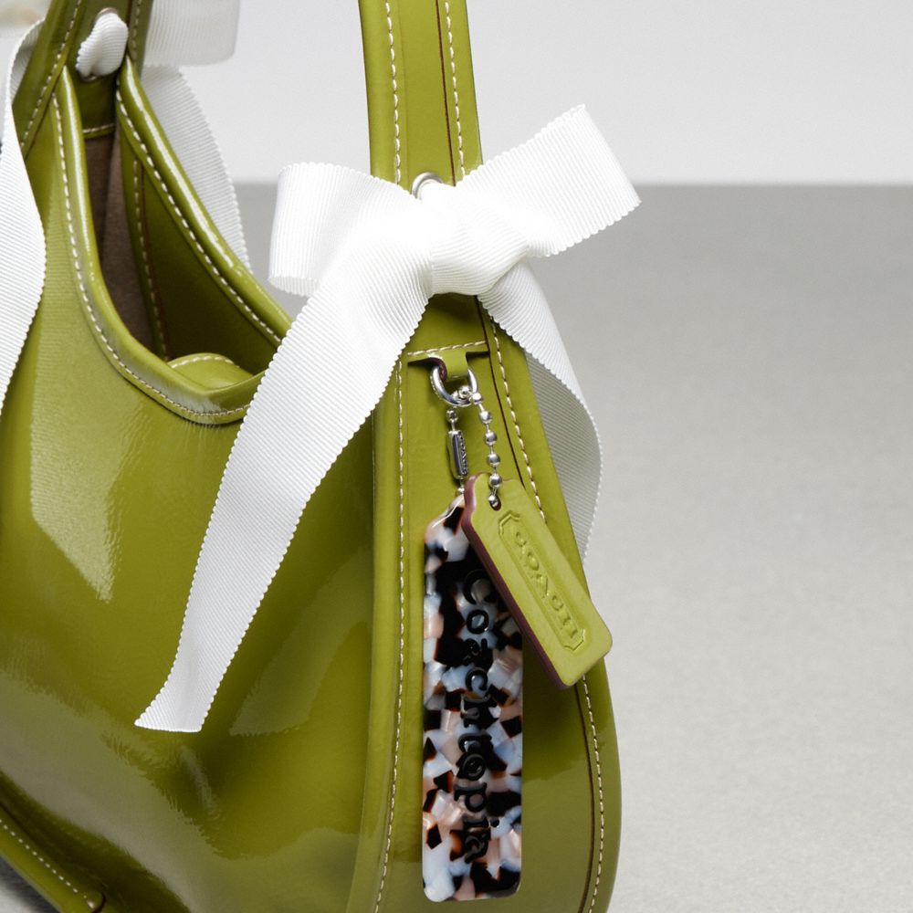 COACH®,Ergo Bag In Crinkle Patent Coachtopia Leather With Bows,Leather,Lining Leather,Polyester,Shoulder Bag,Logo,Bow,Day ...,Green,Group View
