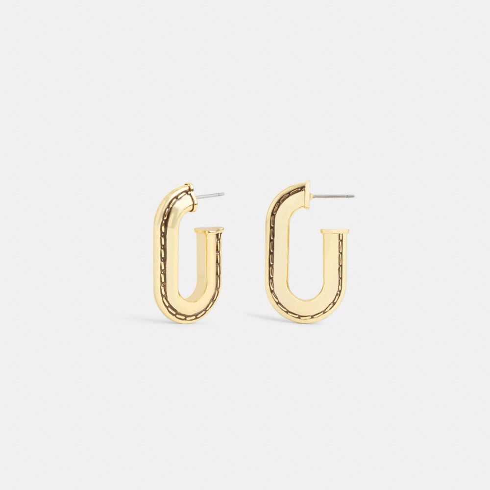 COACH®,Large Stitched Chain Link Earrings,Hoops,Cubic Zirconia,Titanium,Casual,,Front View