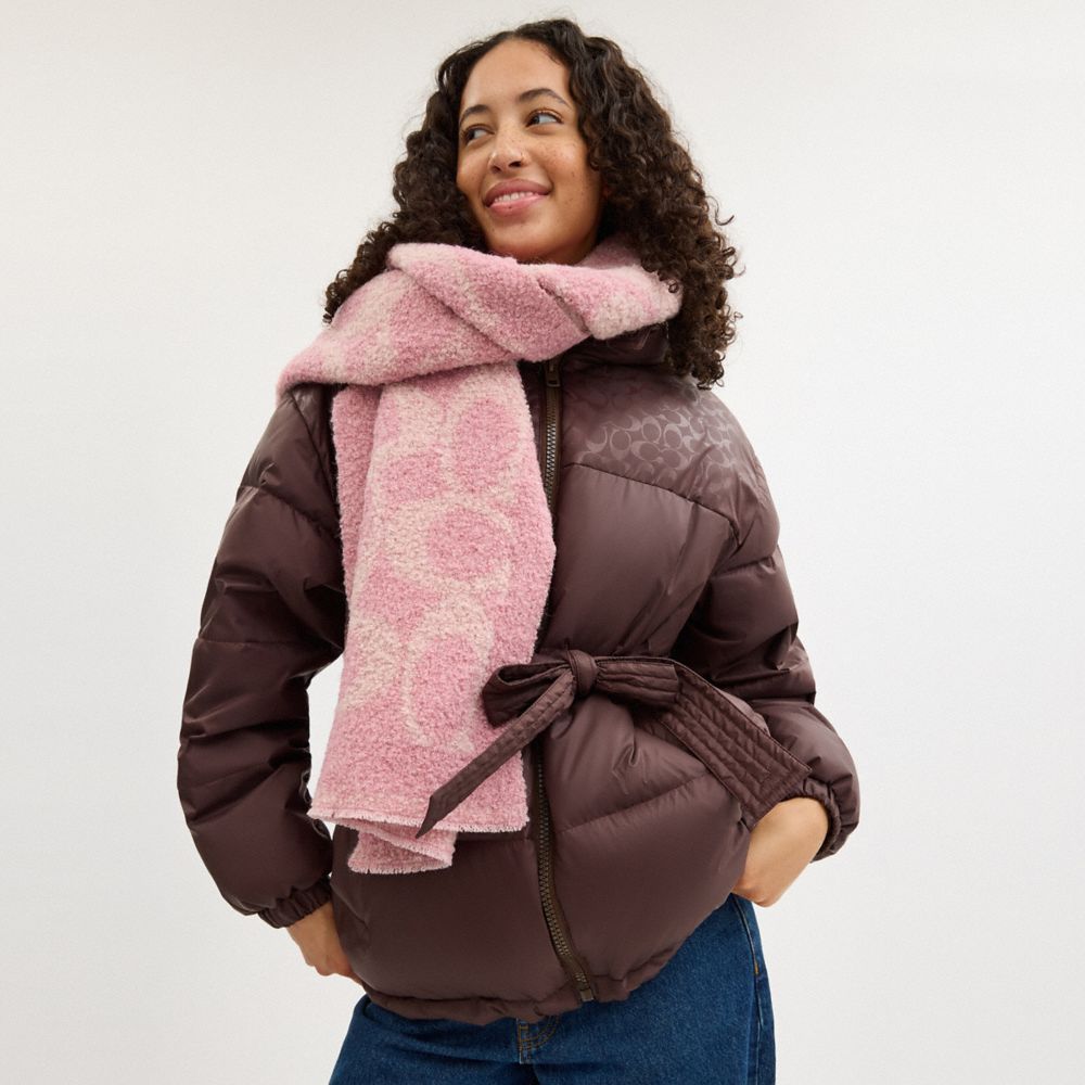 COACH®,Signature Woven Muffler,Wool,Rectangle,Casual,Pink,Detail View