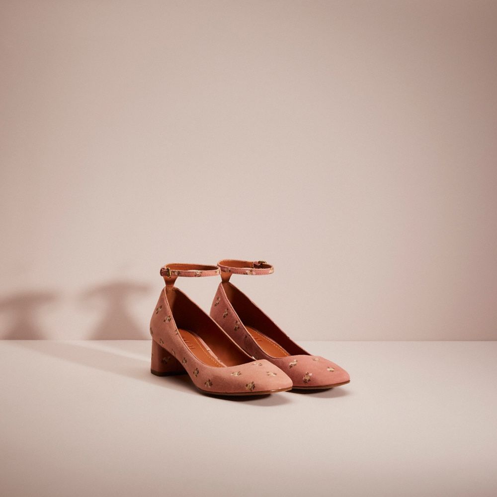 COACH®,Restored Ankle Strap Pump With Prairie Print,Lining Leather,Suede,Leather,Pumps,Day Party,Blush,Angle View