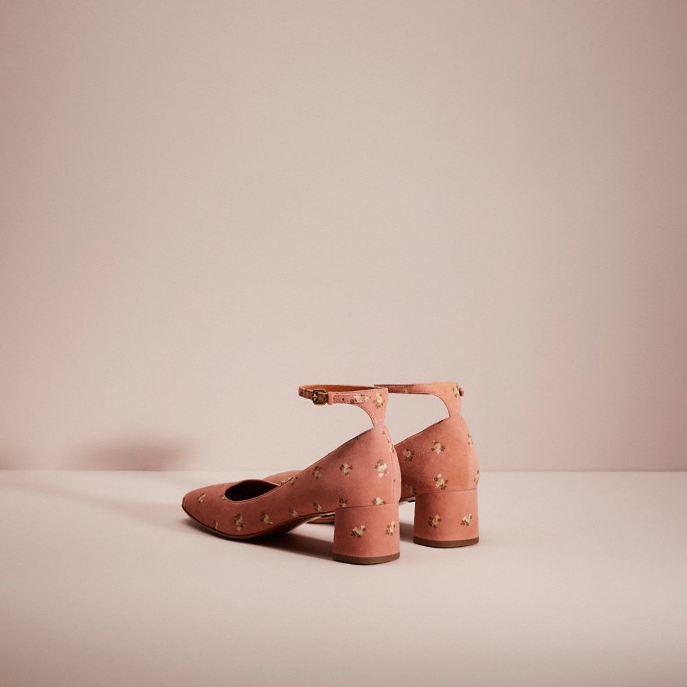 COACH®,Restored Ankle Strap Pump With Prairie Print,Lining Leather,Suede,Leather,Pumps,Day Party,Blush,Back View