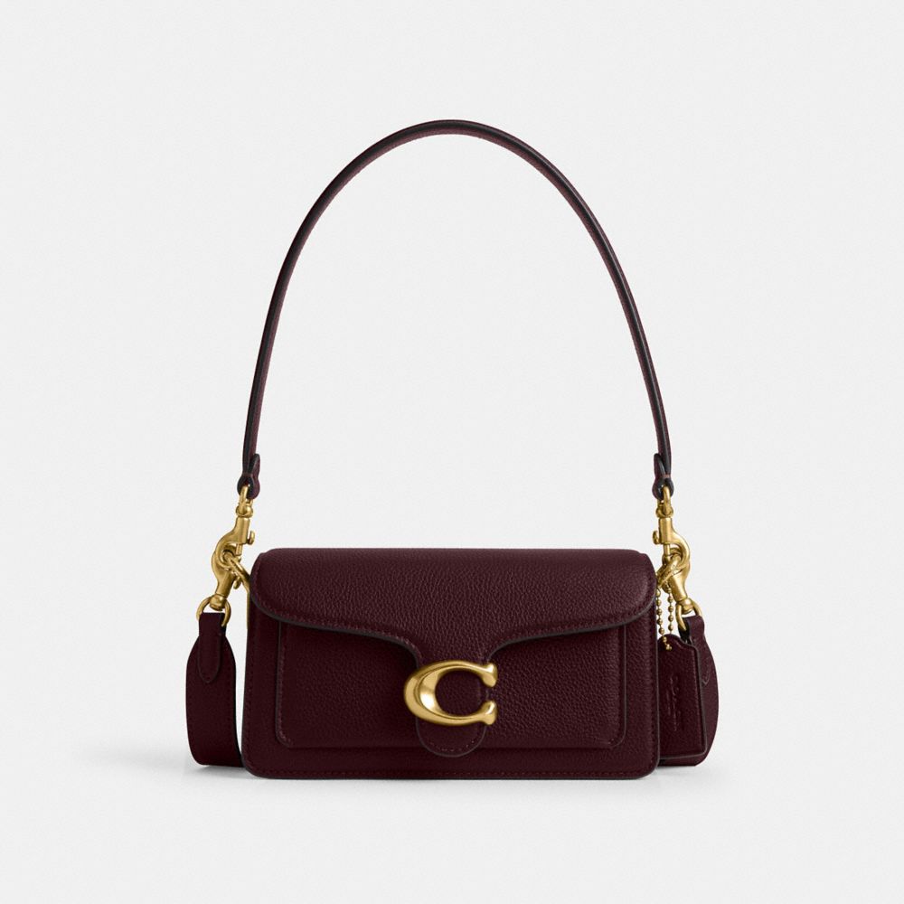 COACH®,Tabby Shoulder Bag 20,Leather,Shoulder Bag,Embossed,Metal,Logo,Day Party,Maroon,Front View