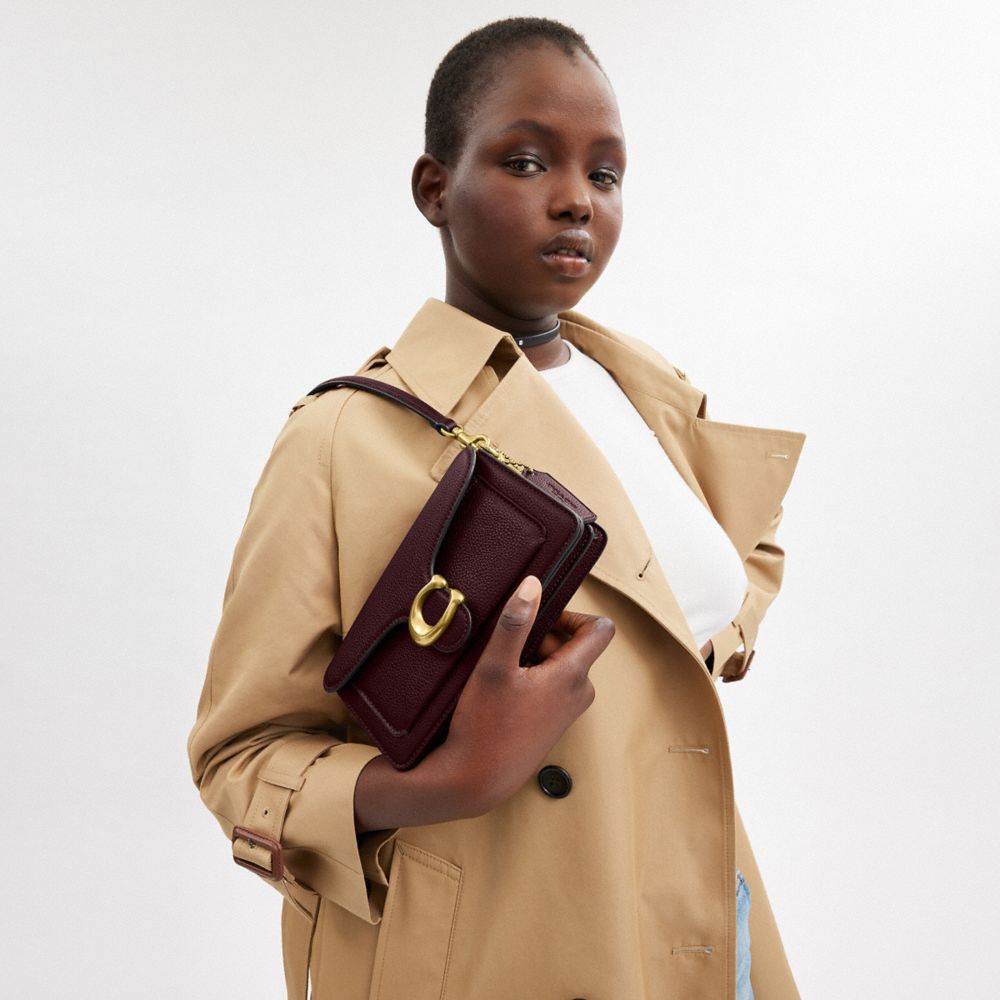 COACH®,Tabby Shoulder Bag 20,Leather,Shoulder Bag,Embossed,Metal,Logo,Day Party,Maroon,Detail View