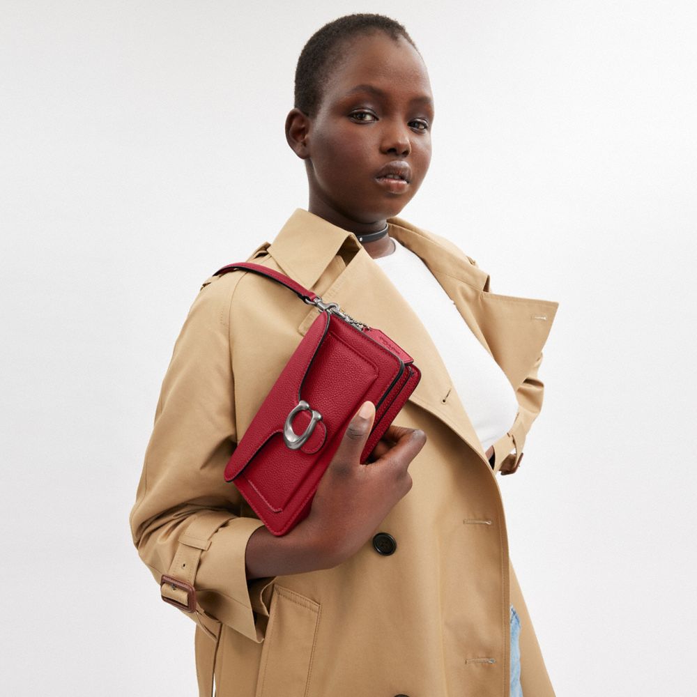 COACH®,Tabby Shoulder Bag 20,Leather,Shoulder Bag,Embossed,Metal,Logo,Day Party,Maroon,Detail View