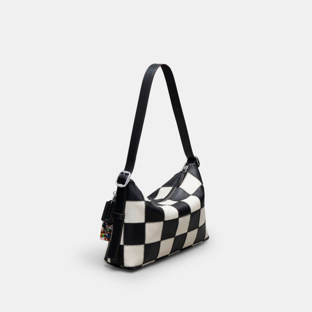 COACH®,Alter/Ego Shoulder Bag In Checkerboard Upcrafted Leather,Leather,Recycled Polyester,Hobo,Embossed,Patchwork,Logo,Ad...,Multi Color,Angle View