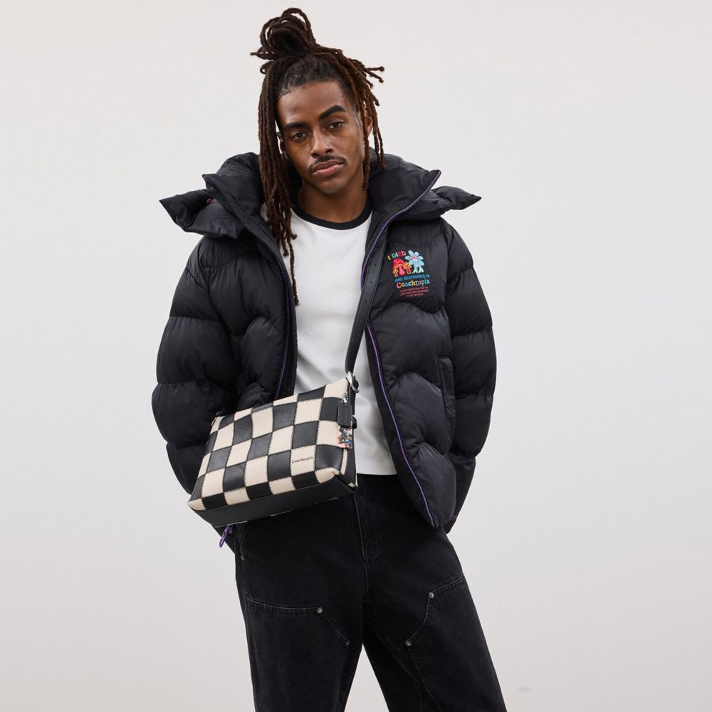 COACH®,Alter/Ego Shoulder Bag In Checkerboard Upcrafted Leather,Leather,Recycled Polyester,Hobo,Embossed,Patchwork,Logo,Ad...,Multi Color,Detail View