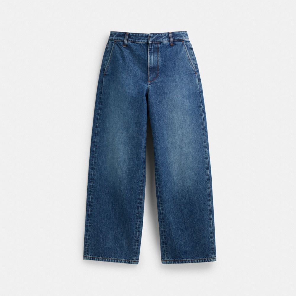 COACH®,Denim Trousers,Cotton,Straight,Wide Leg,Casual,Work,,Front View