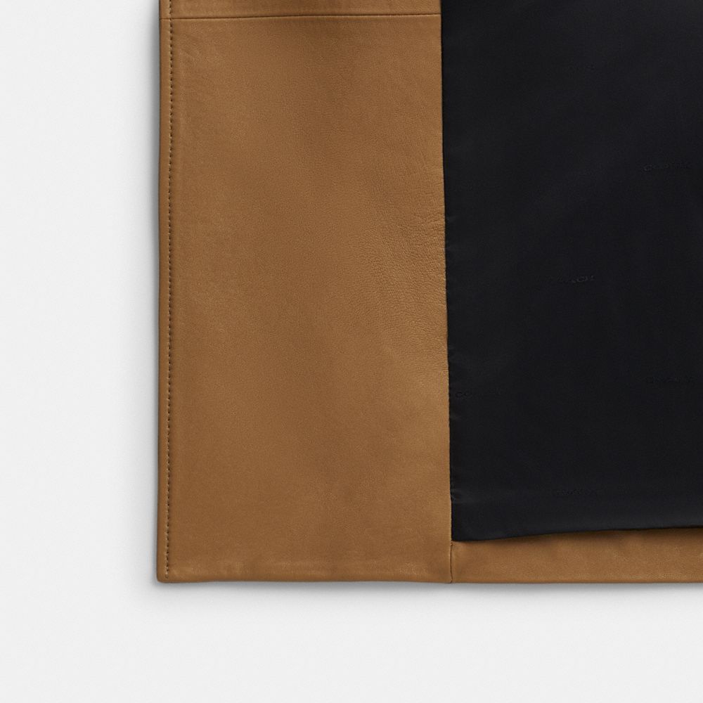 COACH®,Leather Double Breasted Trench Coat,Trench,Button,Work,Brown,Inside View,Top View