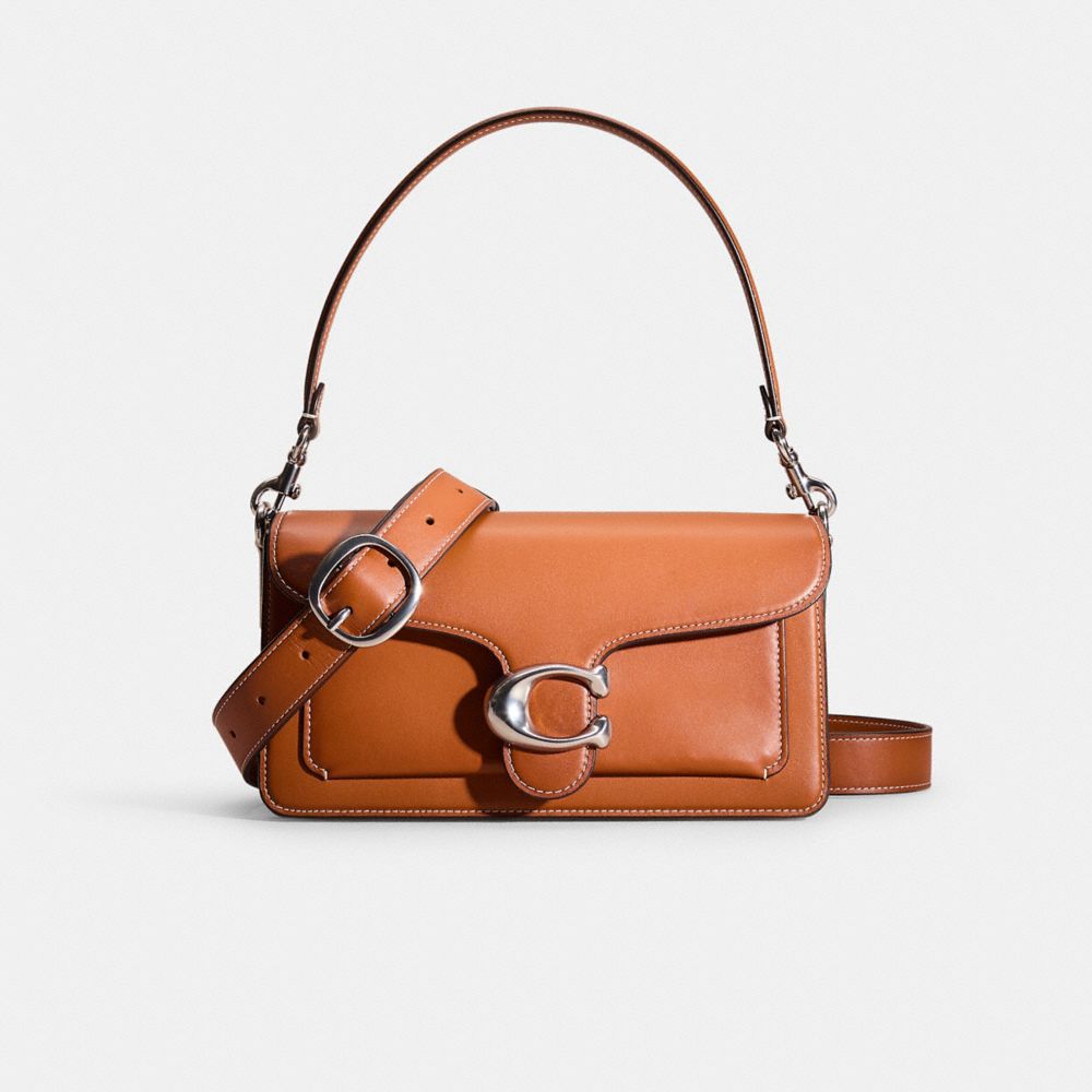 COACH®,Restored Tabby Shoulder Bag 26,Leather,Shoulder Bag,Stitching,Metal,Logo,Compact,Casual,Brown,Front View