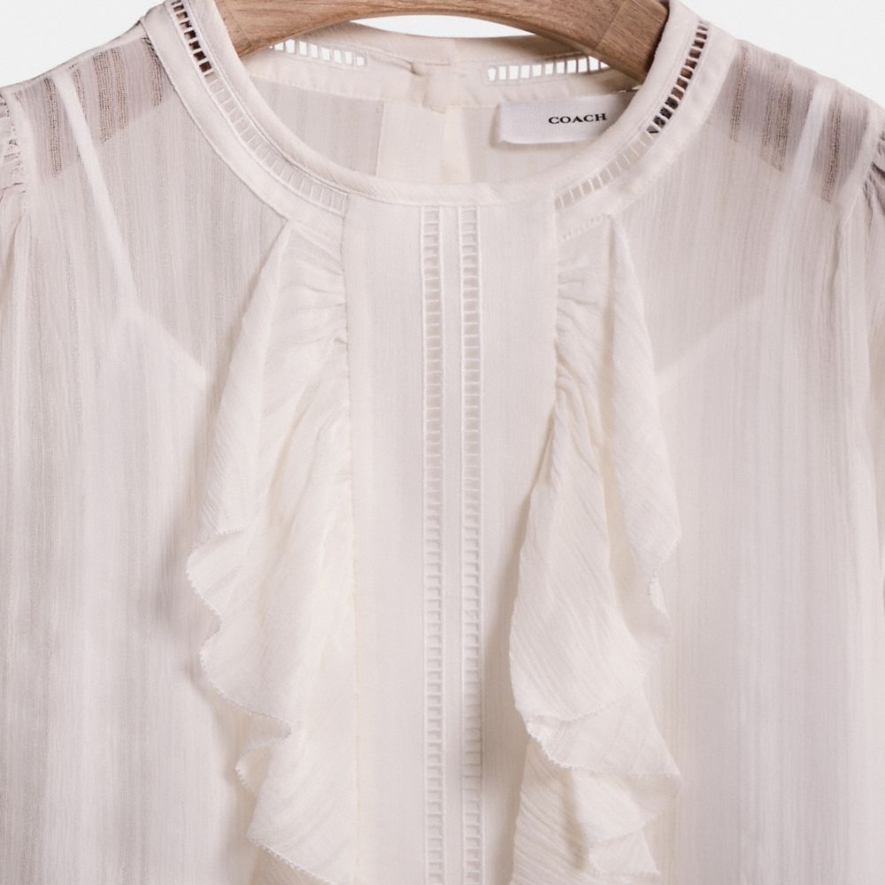 COACH®,Restored Ruffle Blouse,Silk,Blouse,Layered,Ladder Trim,Ruffles,Day Party,White,Scale View