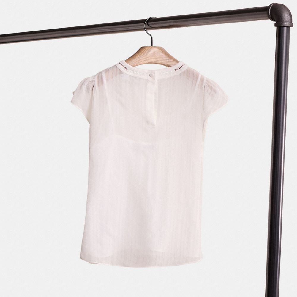 COACH®,Restored Ruffle Blouse,Silk,Blouse,Layered,Ladder Trim,Ruffles,Day Party,White,Back View