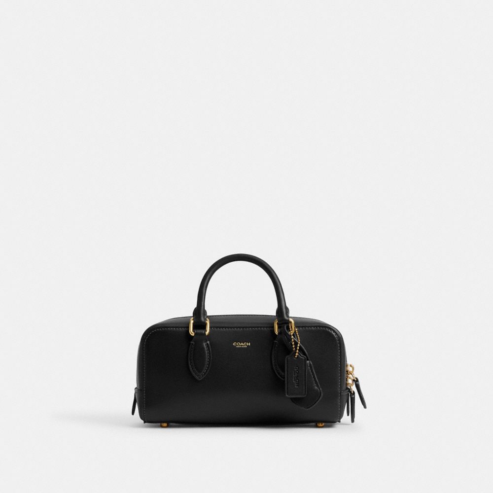 COACH®,Bowery Satchel 22,Leather,Crossbody,Logo,Brass,Work,Black