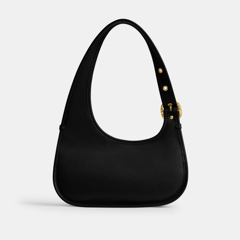 COACH®,Cashin Carry Crescent Bag,Leather,Shoulder Bag,Logo,Adjustable,Brass,Casual,Black,Back View