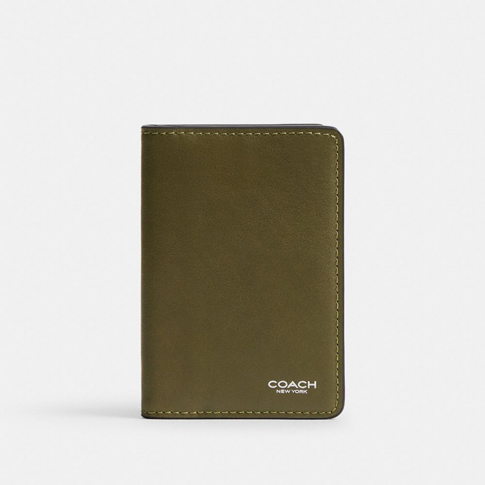 COACH®,Card Wallet,Leather,Bi Fold,Logo,Casual,Olive,Front View