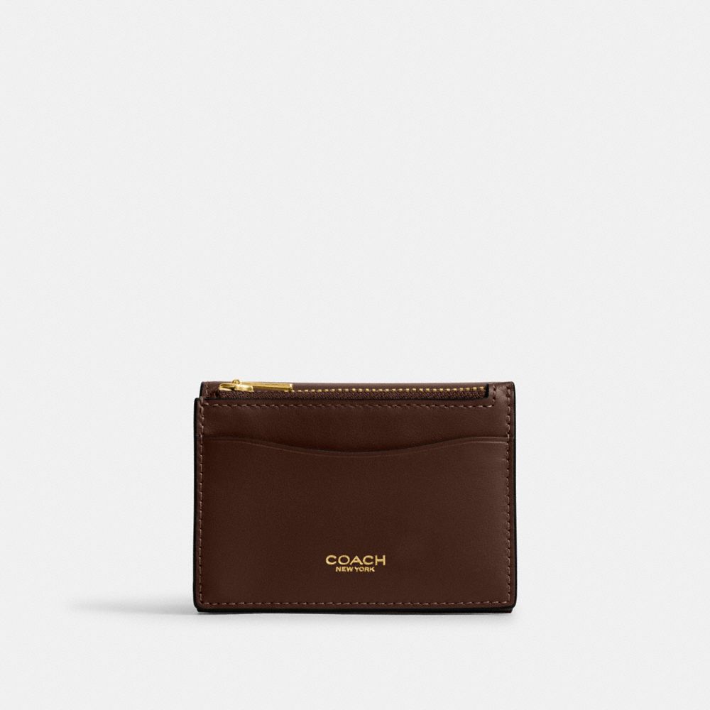 COACH®,Essential Card Holder Wallet,Calfskin Leather,Card Case,Logo,Metal,Casual,Brown,Back View