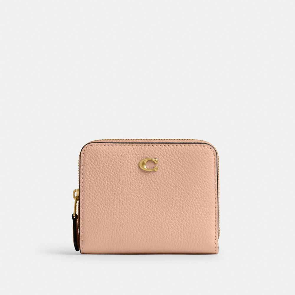 COACH®,Essential Billfold Wallet In Colorblock,Leather,Bi Fold,Logo,Metal,Casual,Pink,Front View