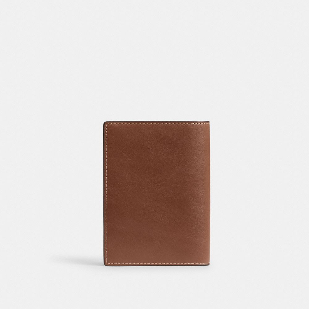 COACH®,Passport Case,Leather,Bi Fold,Card Case,Logo,Casual,Brown,Back View