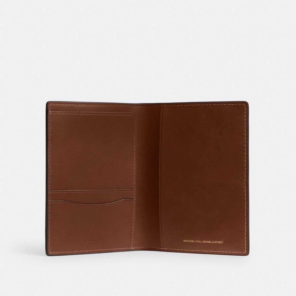 COACH®,Passport Case,Leather,Bi Fold,Card Case,Logo,Casual,Brown,Inside View,Top View