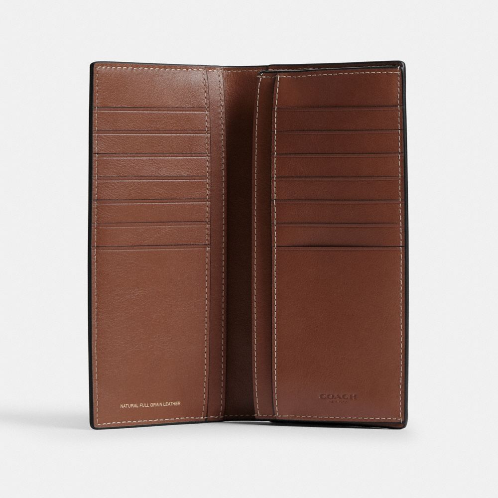 COACH®,Breast Pocket Wallet,Leather,Bi Fold,Logo,Casual,Brown,Inside View,Top View