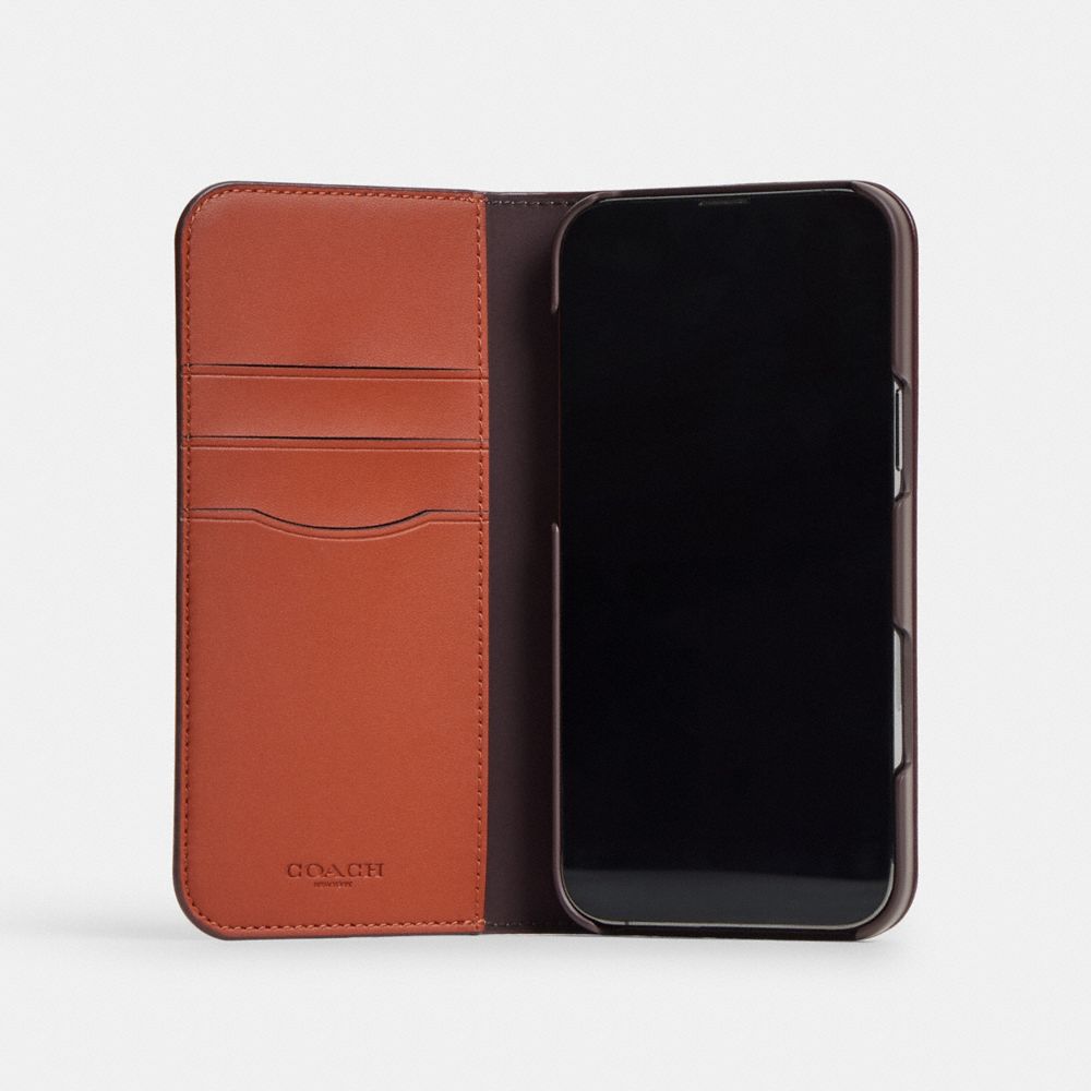 COACH®,Iphone 16 Folio In Signature Canvas,,Inside View,Top View