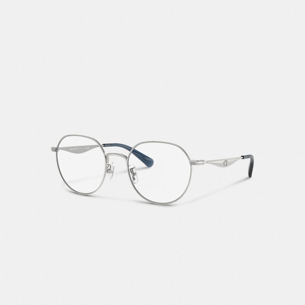 COACH®,C Hardware Metal Round Eyeglasses,Round,Metal Material,Logo,Integrated Nose Pads,Adjustable Nose Pads,Casual,Clear,Front View