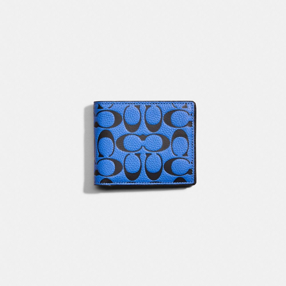COACH®,Restored 3 In 1 Wallet In Signature Leather,Leather,Bi Fold,Casual,Blue,Front View
