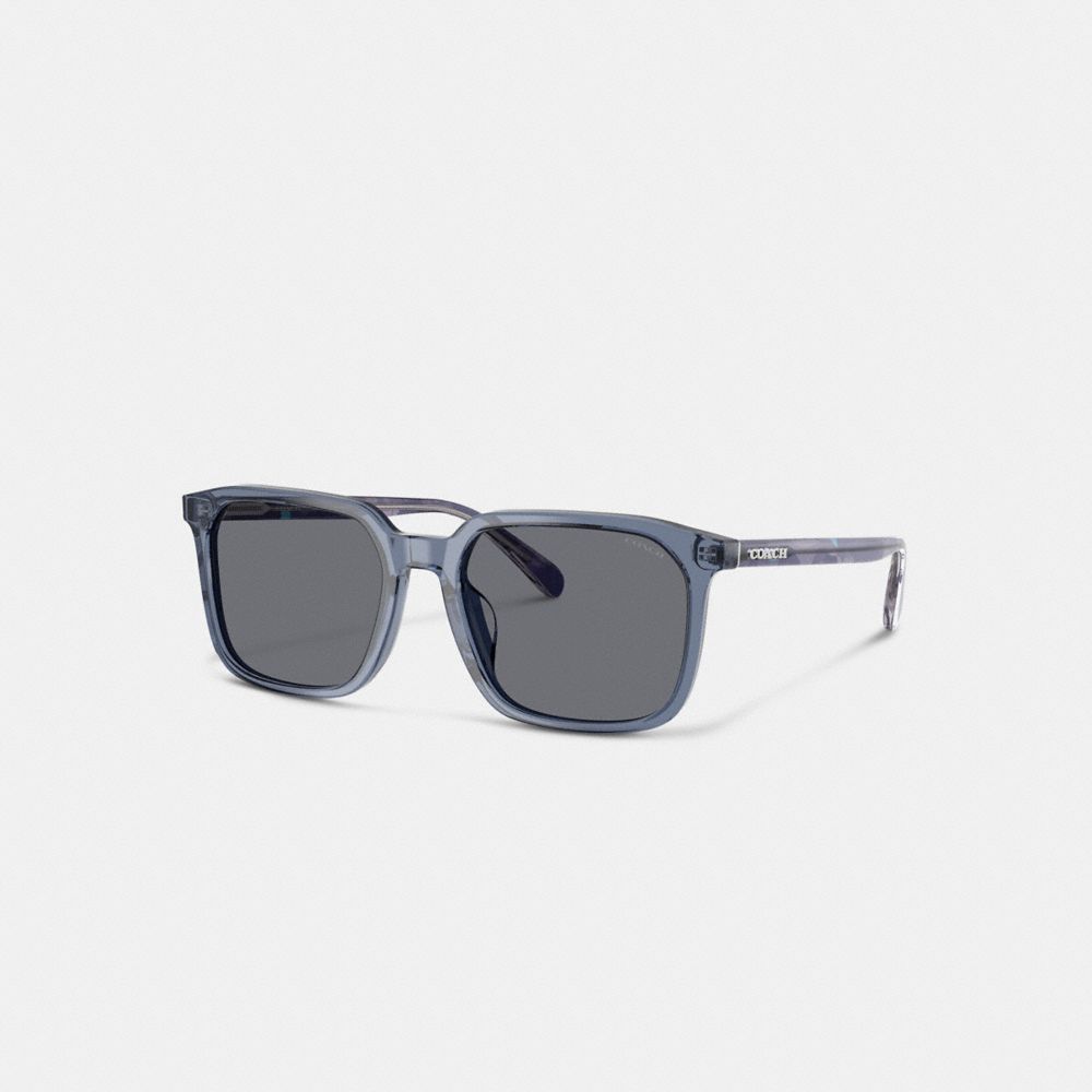 COACH®,Thin Square Sunglasses,Square,Logo,Word Embellishment,Metal,Casual,Gray,Front View