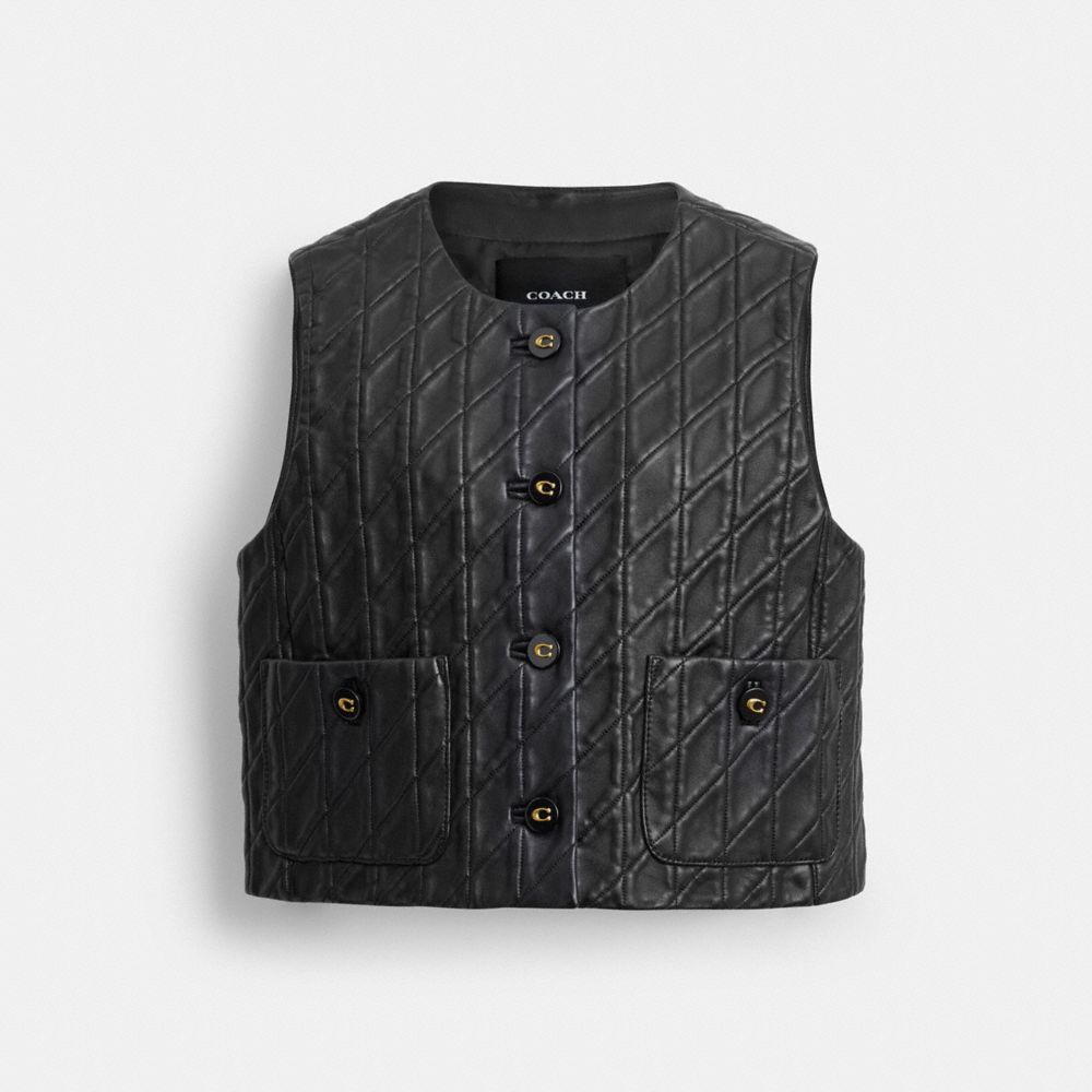 COACH®,Quilted Leather Vest,,Front View