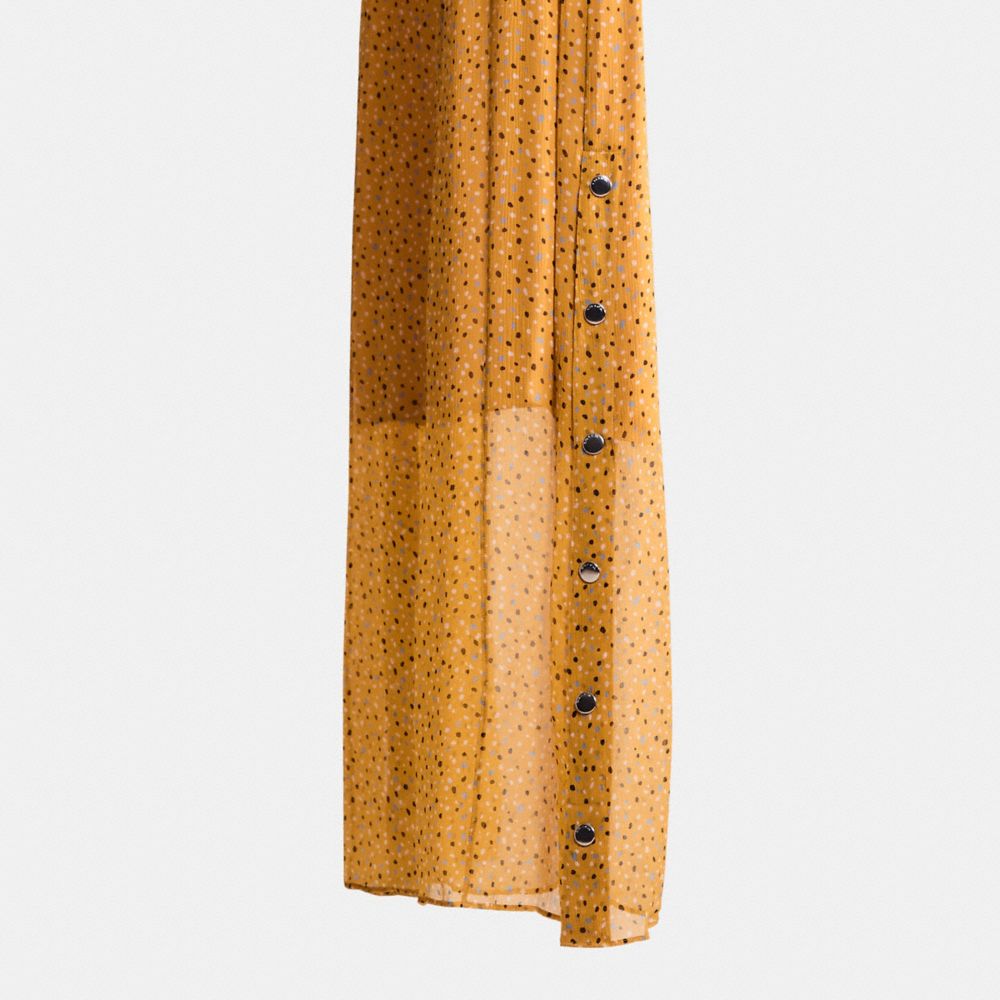 COACH®,Restored Sleeveless Dot Print V Neck Dress,Silk,A-Line,Sheer,Day Party,Mustard,Scale View