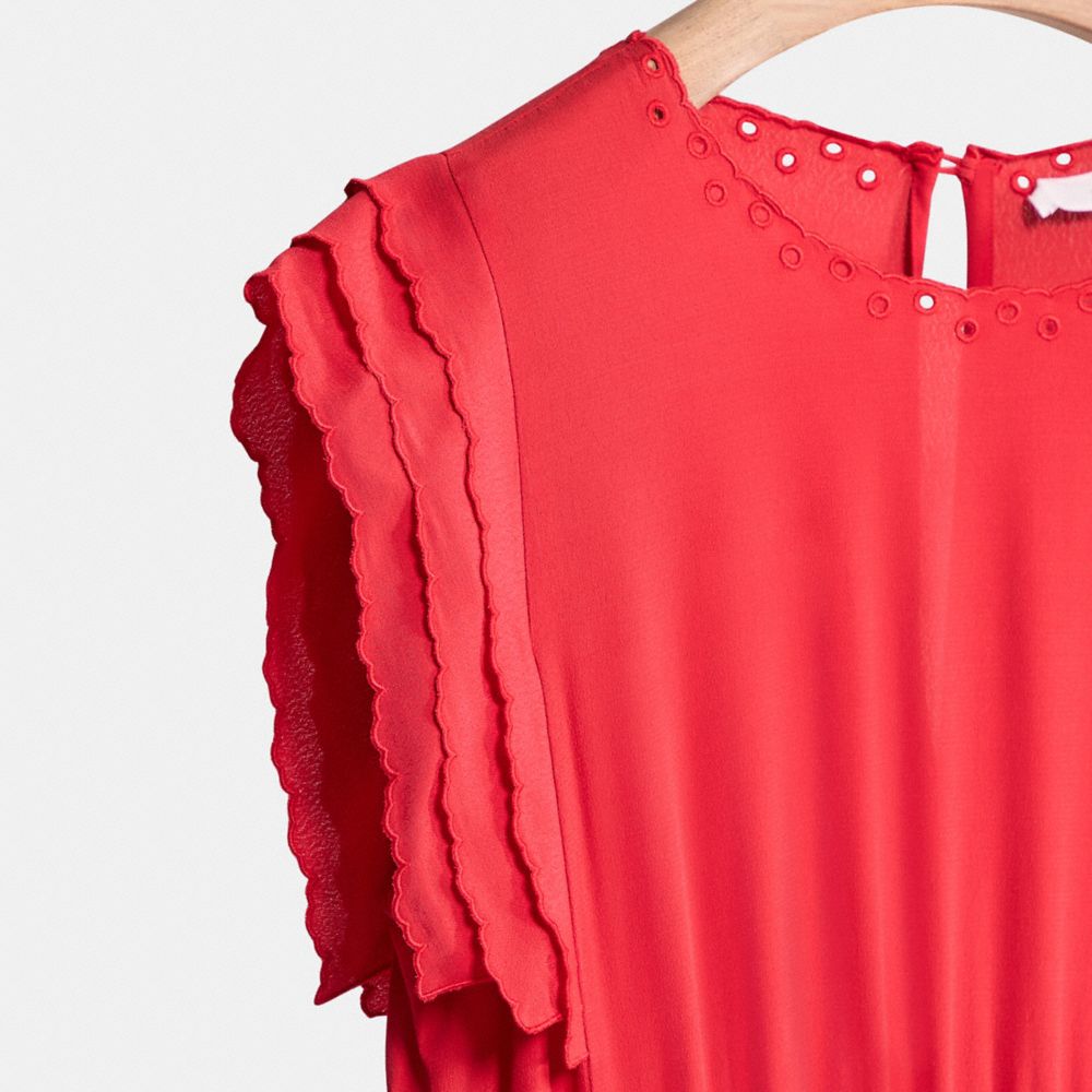 COACH®,Restored Shoulder Pleat Midi Dress,Red,Scale View