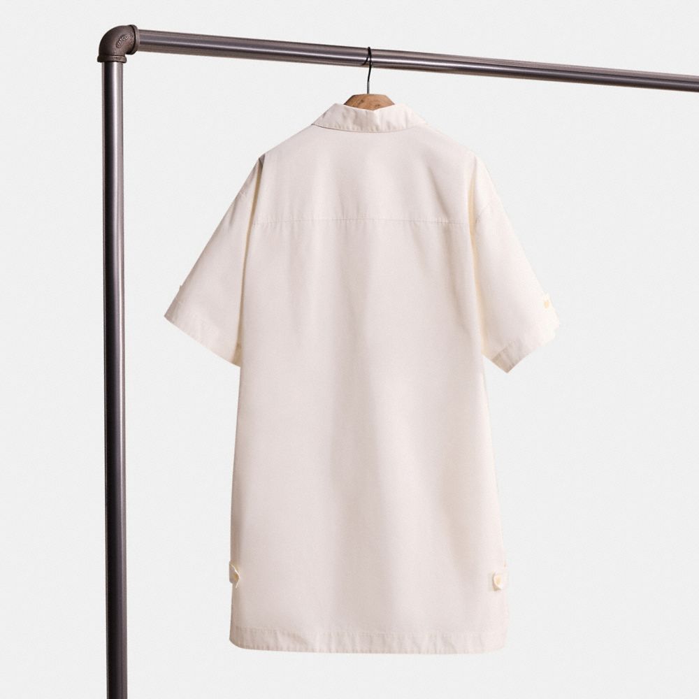 COACH®,Restored Shirt Dress,Cotton,A-Line,Shirt Dress,Button,Lightweight Spacer Fabric,Casual,White,Back View