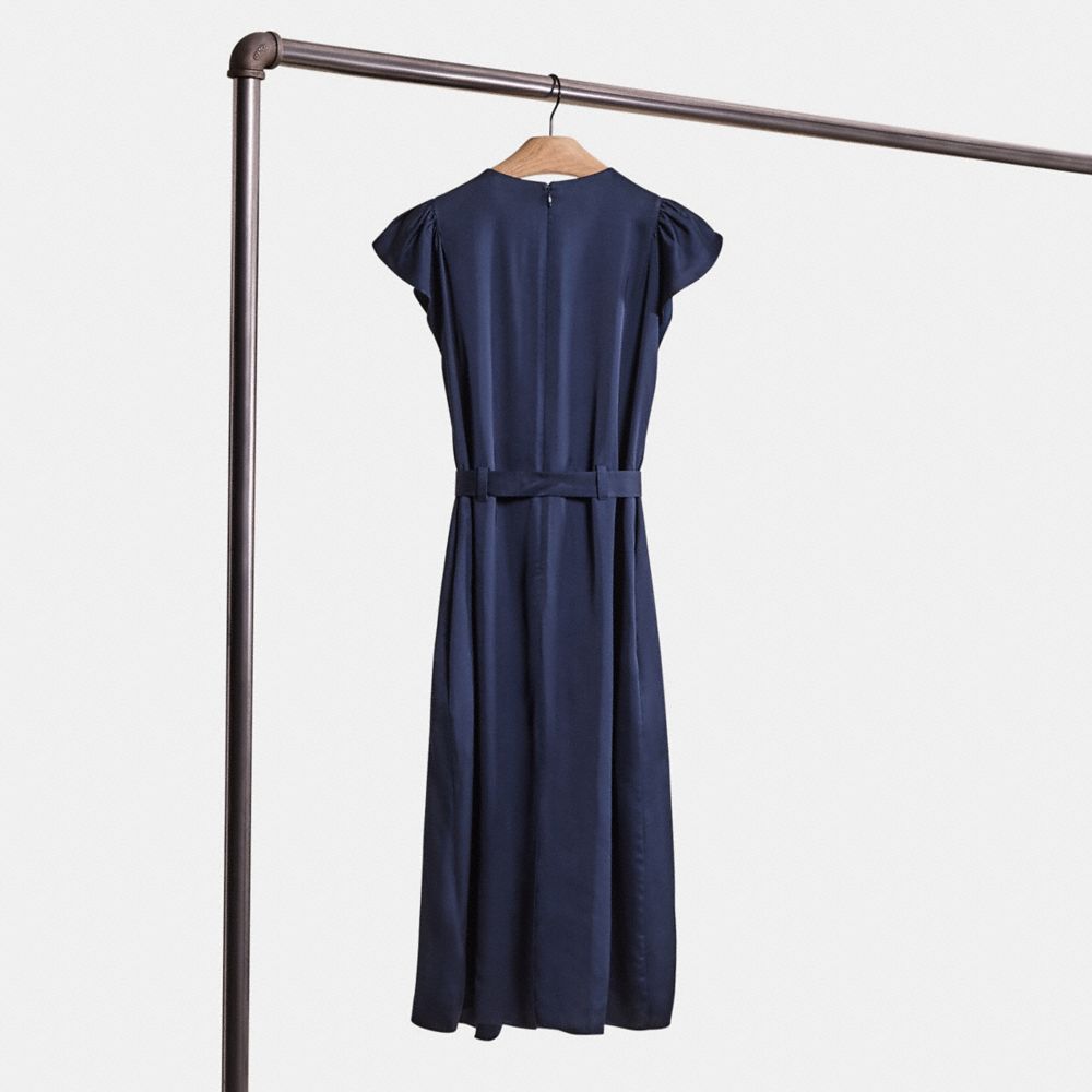 COACH®,Restored Sleeveless Pleated Dress,Navy,Back View